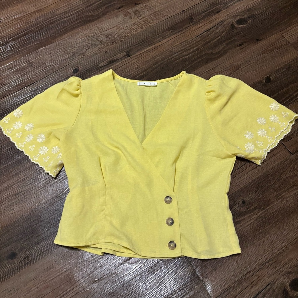 Mine Yellow Blouse with White Floral Accents